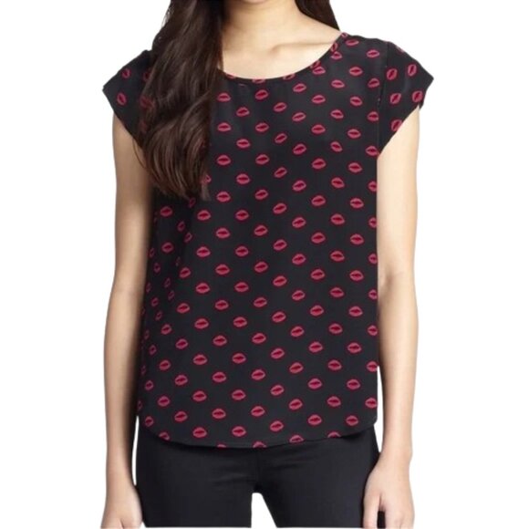 Joie Rancher Silk Lip Print Top - Picture 1 of 8